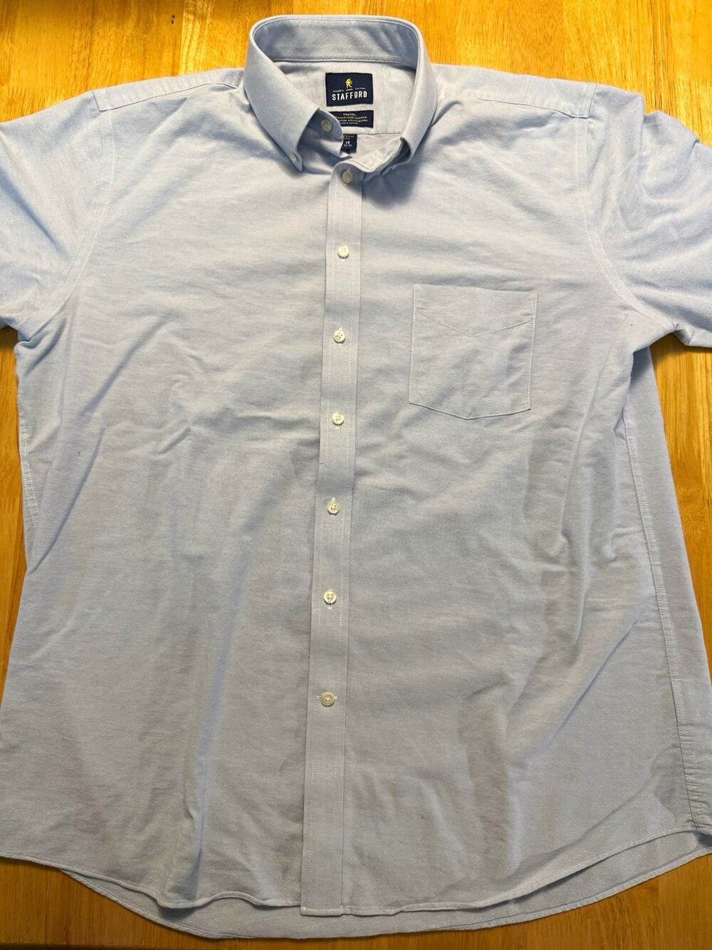 Stafford Mens 17 36-37 Travel Wrinkle Free Oxford Shirt Gray Regular Fit
